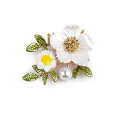   Brooch with Pearl Bead, Flowers  
