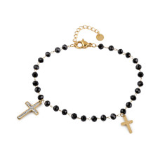   Stainless steel cross bracelet with cut beads  