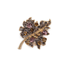   Brooch with rhinestones, leaf  